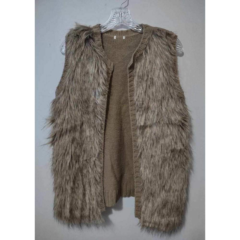 Women's Brown Faux Fur Sweater Vest Size Medium *No Size Tag*